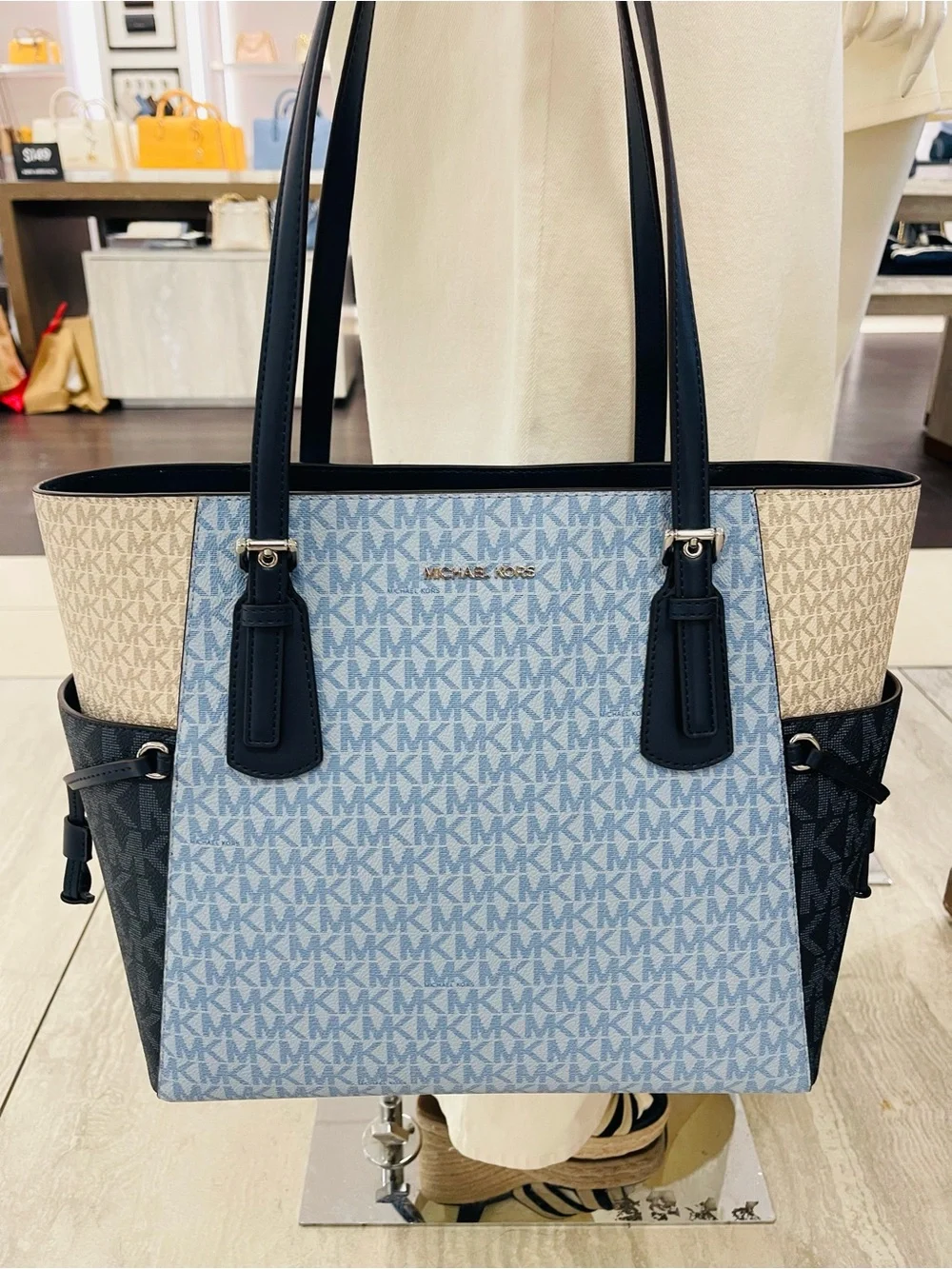 Michael Kors Voyager Large Color-Block Signature Logo Tote   Admiral Multi  NWT